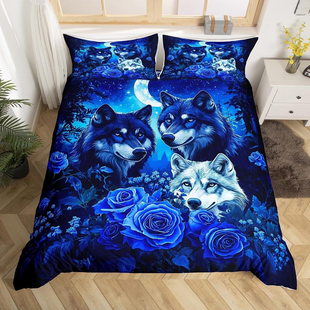 Wolf Duvet Cover Queen Twin for Kids Boys TeenStarry Sky Bedding Set Exotic Tribal Animal Comforter Cover Wild Wolf Quilt Cover