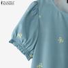 ZANZEA Blusa informal de verano con cuello redondo y manga corta estampada para mujer
