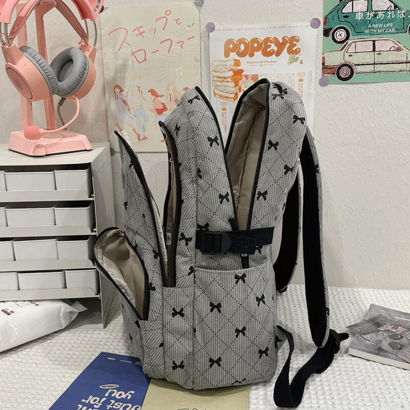 Dreiteiliger Schleifen-Rucksack Cord-Rucksack Schülerschultasche