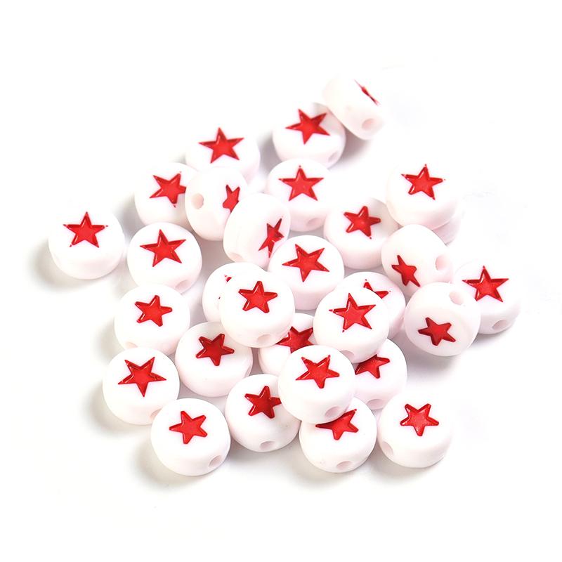 100pcs/Lot Acrylic Beads Flat Circular Shape Colorful Star Beads Loose Beads For DIY Jewelry Bracelet Necklace Accessory