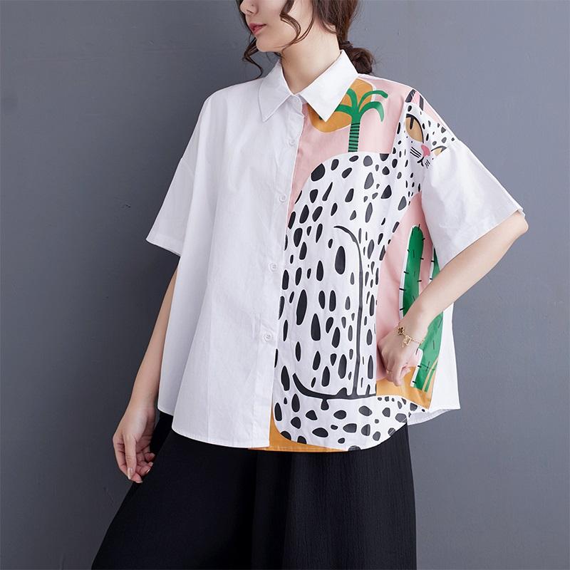 

Хлопковые рубашки и блузки оверсайз с короткими рукавами для блузок, повседневные свободные летние топы, женская рубашка на пуговицах белый