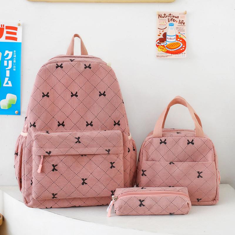 Schoolbag Schoolbag Autumn and Winter New College Student Corduroy High School Bow Backpack High Value Casual Large Capacity Bag