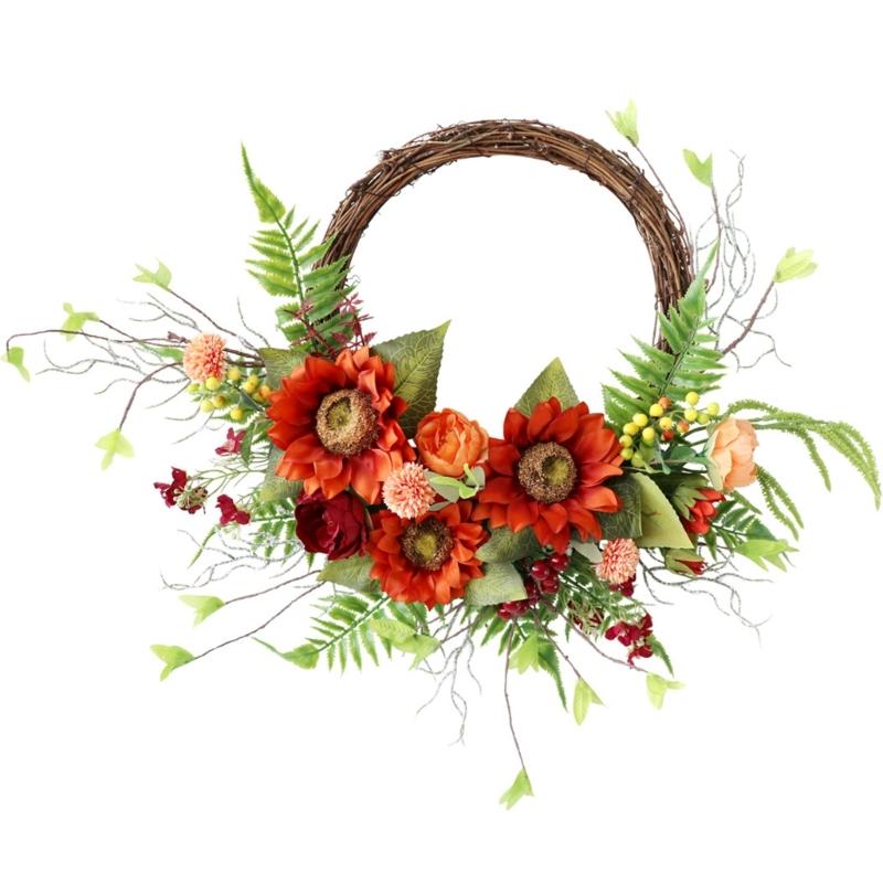 

Autumn Harvest Wreath with Welcome for Thanksgiving, Artificial Flower Wreath for Door Farmhouses Inside and Outside 1