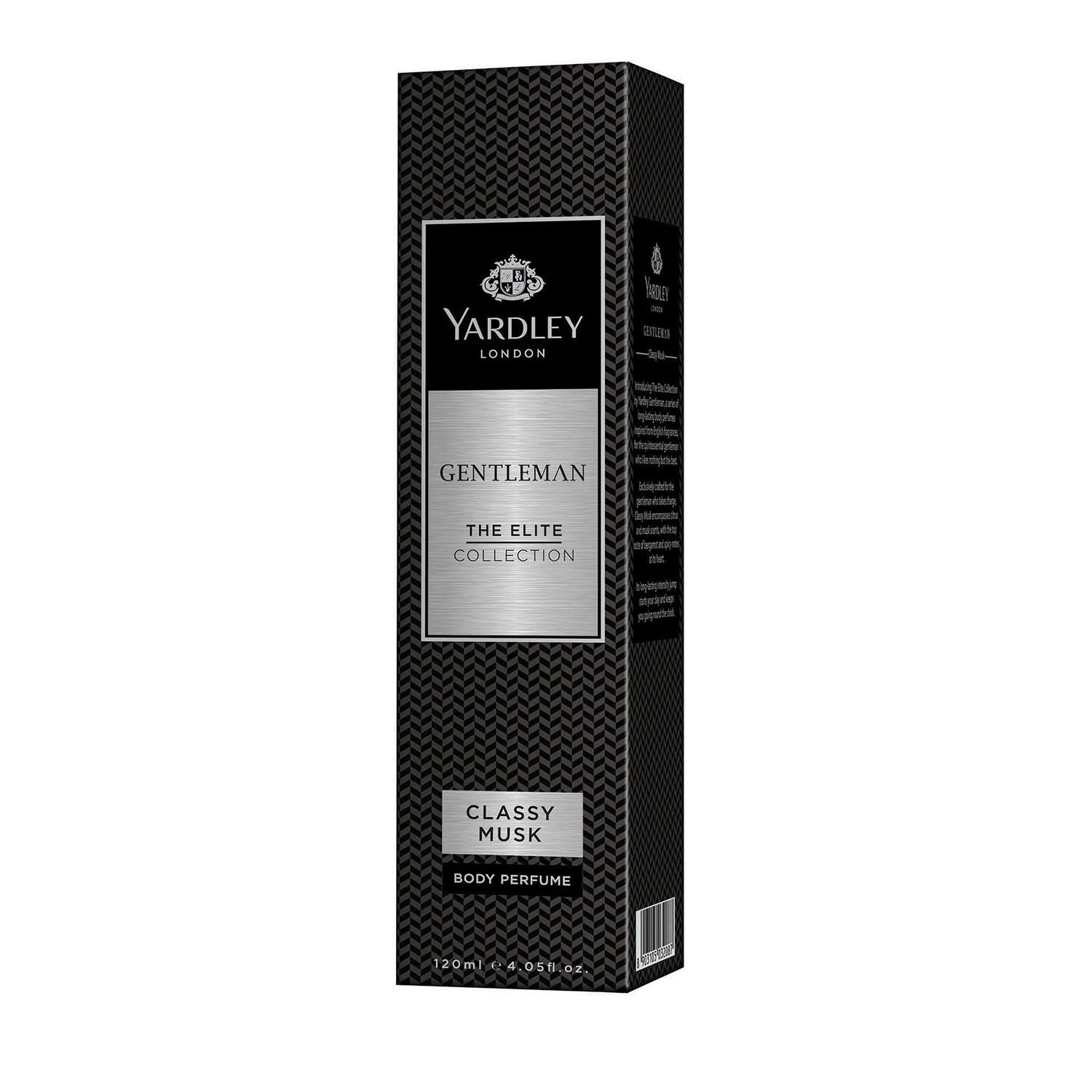 Yardley London Gentleman Classy Musk Парфюм для тела| Элитная коллекция Дезодорант-спрей без газа для мужчин| Мужской парфюм для тела| 120 мл