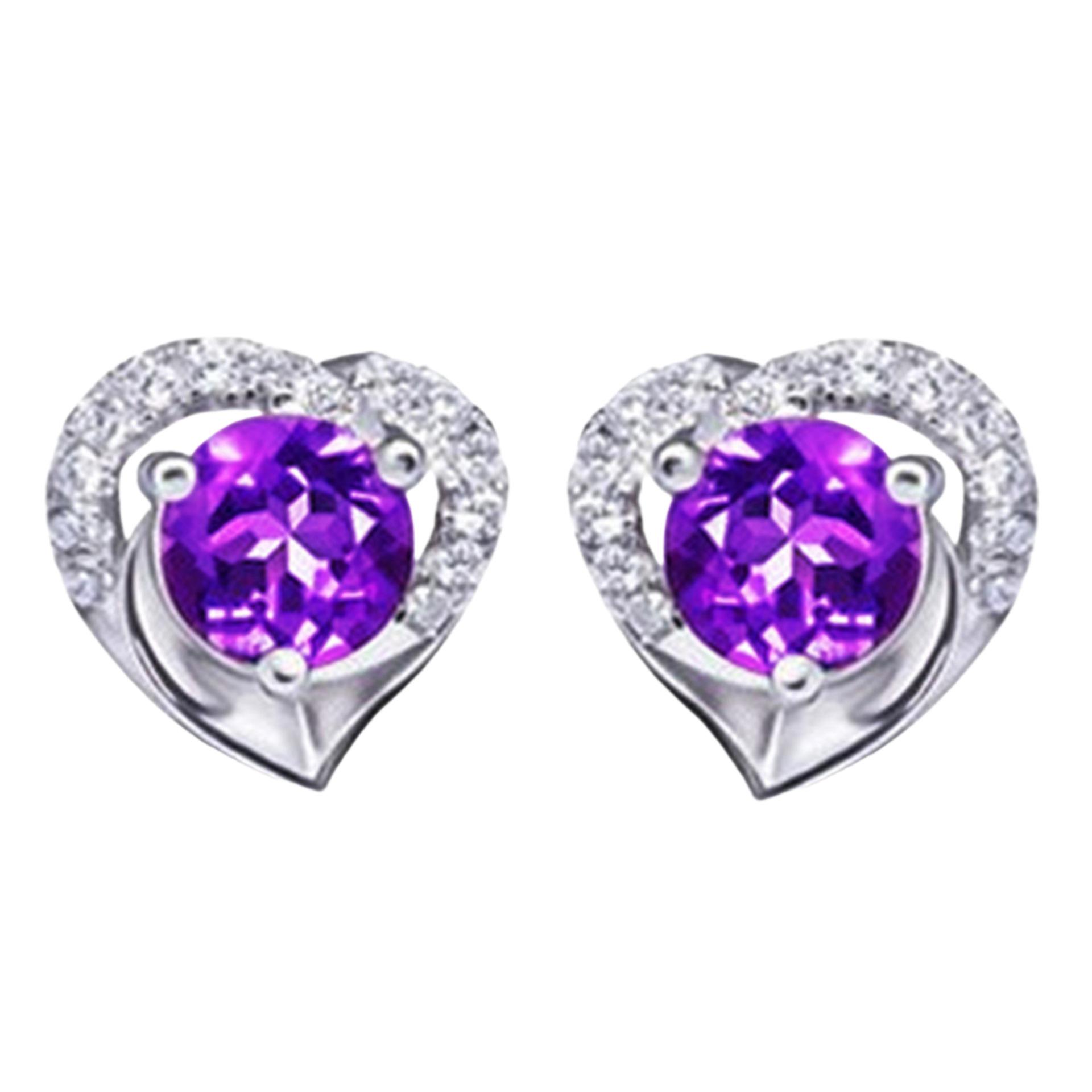 

Корейские серебряные серьги-пусеты в виде сердца с аметистом - Элегантные и стильные украшения
