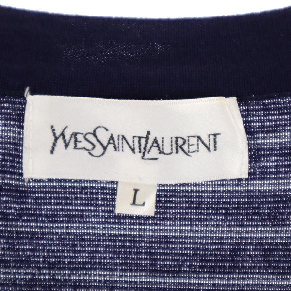 YVES SAINT LAURENT Made in Japan Wool Blend border Long sleeve V-neck knit cardigan Women Used