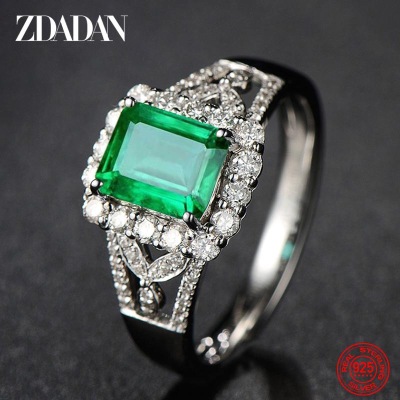 925 Sterling Silver Emerald Adjustable Ring for Women Fashion Party Jewelry Gift resizable