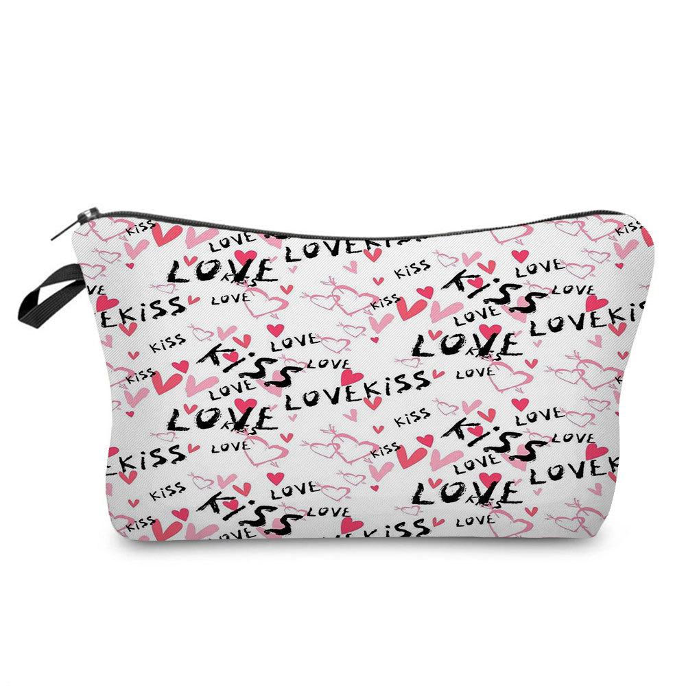 Women Hearts Print Cosmetic Bag Toiletries Organize Travel Storage Case KTB