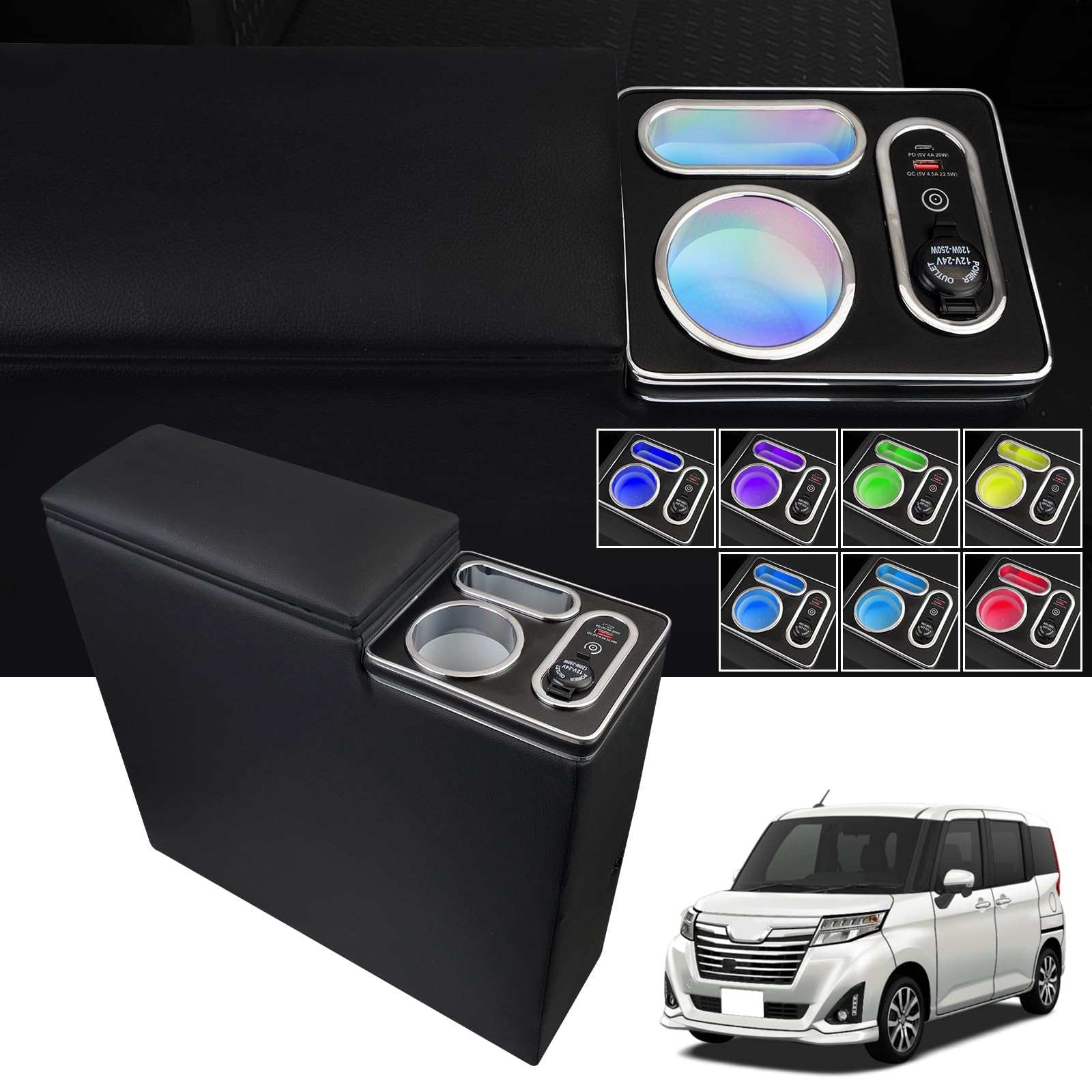 

WALKEY 7-цветная консоль для автомобиля, совместимая с Toyota Thor Justy серии 900 и поздней версией Smart Center Console, USB, удобное хранение [Быстрая зарядка,