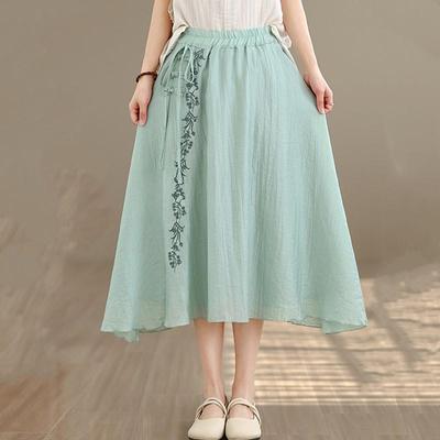 Taglie forti Vita alta ricamo floreale vintage Estivo casual ampio lungo per donna gonne gonna da donna