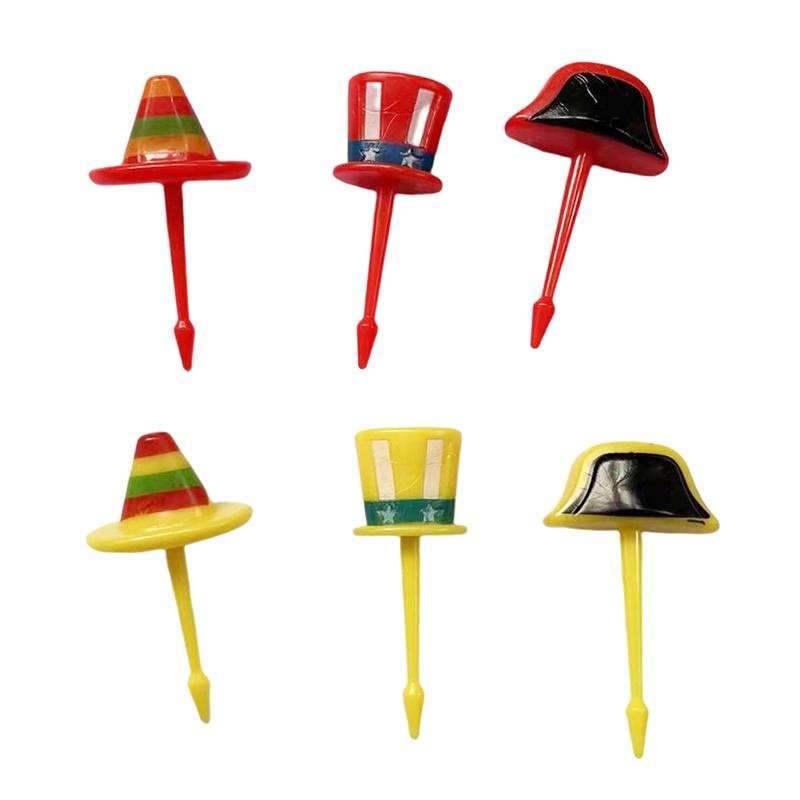 1Set Cute Cartoon Hat Children Fruit Fork Plastic Bento Lunch Dessert Toothpick