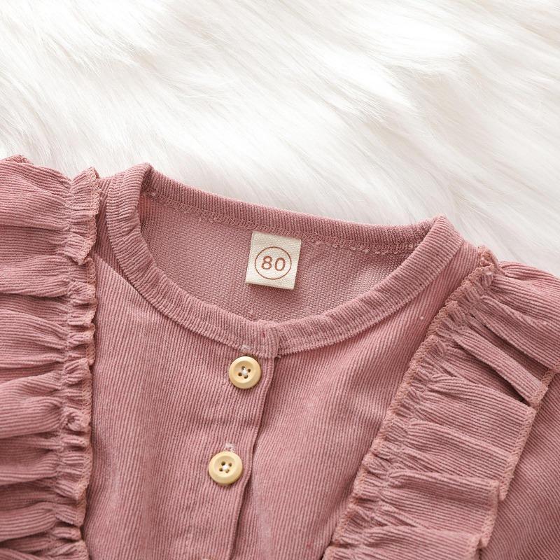 Baby Girl Dress, High-Waist Midi, Long Sleeve Round Collar Ruffle Buttons Princess Pleated Fall Skirt Headband