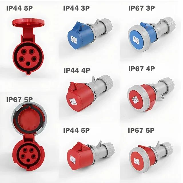 16/32A Industrial Plug and Socket 3P/4P/5Pin Electrical Connector IP67 Wall Mounted Socket Male&Female Plug