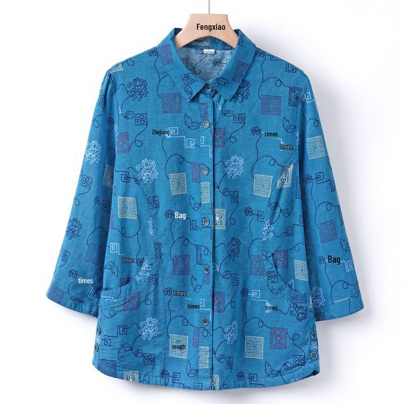 YUZHAOLIN Women's Floral Print 100% Cotton 3/4 Sleeve Shirt