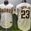 Mens Embroidered San Diego Padres 23 Tatis Jr. White Striped Baseball Jersey Hoodie Unisex Sportswear