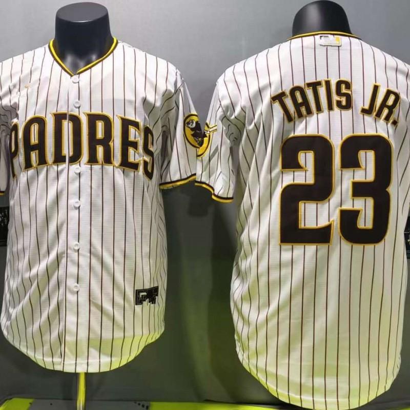 Mens Embroidered San Diego Padres 23 Tatis Jr. White Striped Baseball Jersey Hoodie Unisex Sportswear
