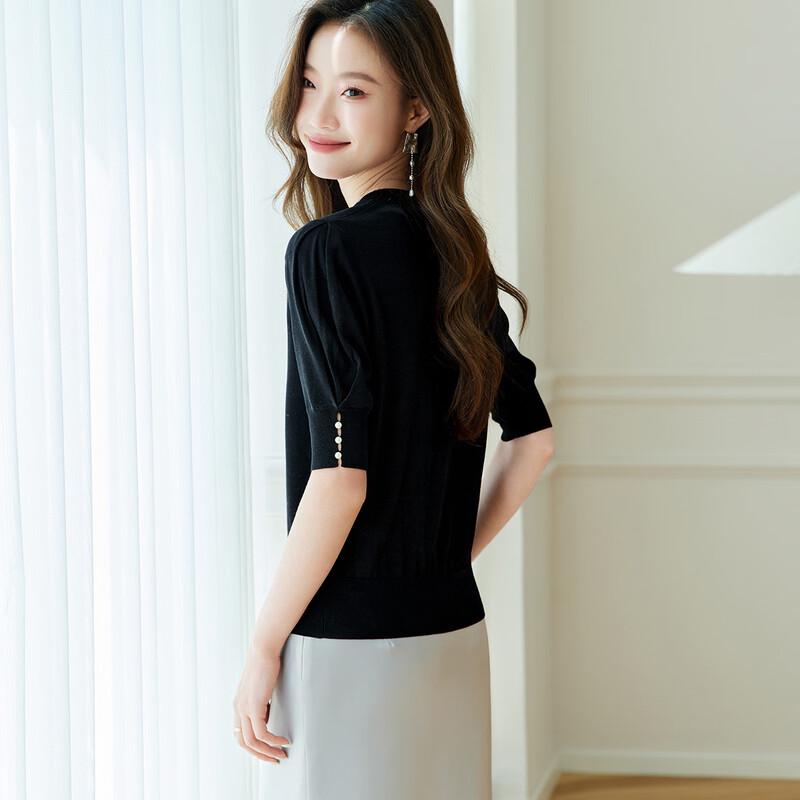 Srcr Women's 100% Mulberry Silk Short Sleeve Knit T-Shirt