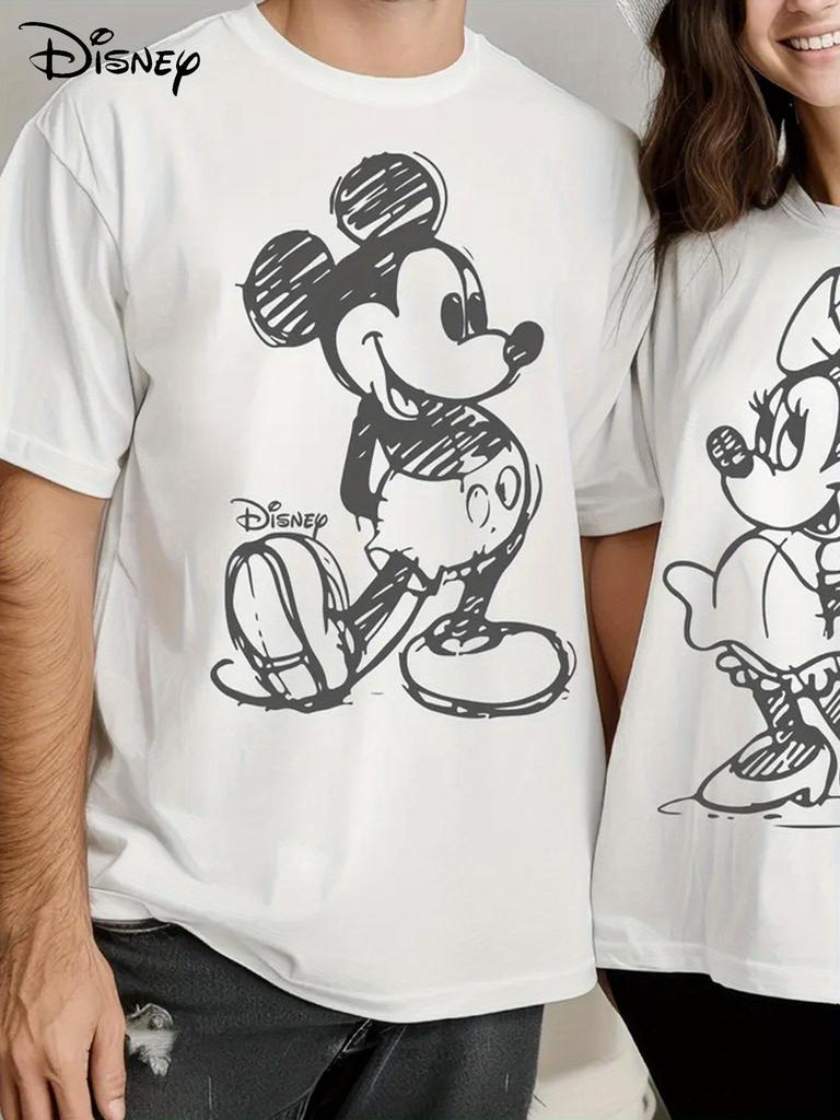 Mickey Mouse Minnie Couple Summer TShirt Casual Animation Comfortable Short Sleeve Unisex Women Breathable and Soft Cotton