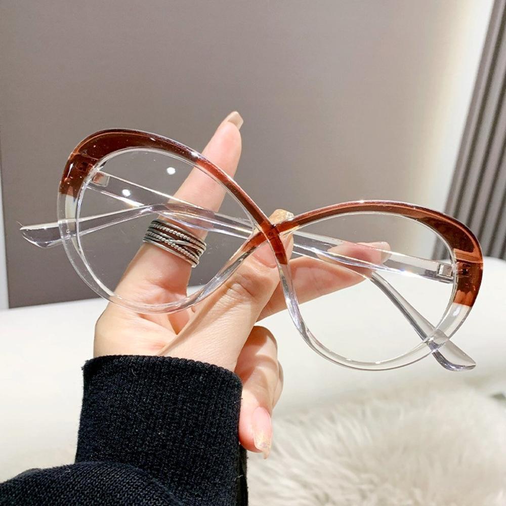 Vintage Oval Frame Glasses Oversized Cat Eye Eyeglasses Candy Color Anti-blue Light Eyewear Stylish Fake Glasses Computer Goggle