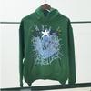 Felpa Sp5der Oversize Spessa in Pile con Stampa a Foglia Ragnatela Design Uomo Inverno Casual