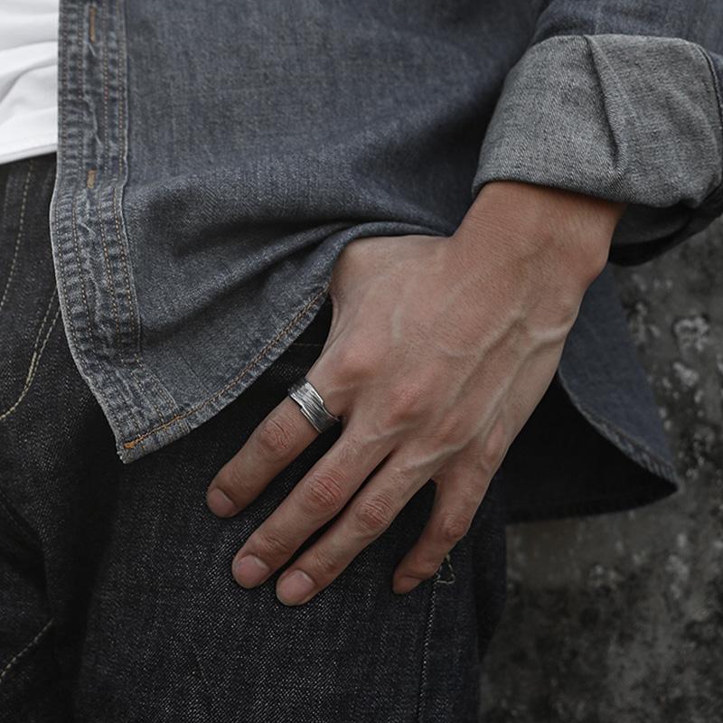 Retro Wave Traces Ring For Men Zinc Alloy Color Punk Gothic Hiphop Open Ring Trendy Accessories Handmade Copper Zircon Unisex Gift