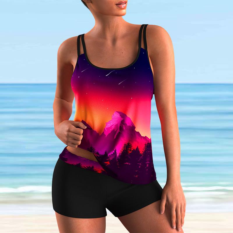 Camisole-Badeanzug für Damen mit Pfauenfeder-Aufdruck, Bikini, kurzer Tank-Top-Badeanzug