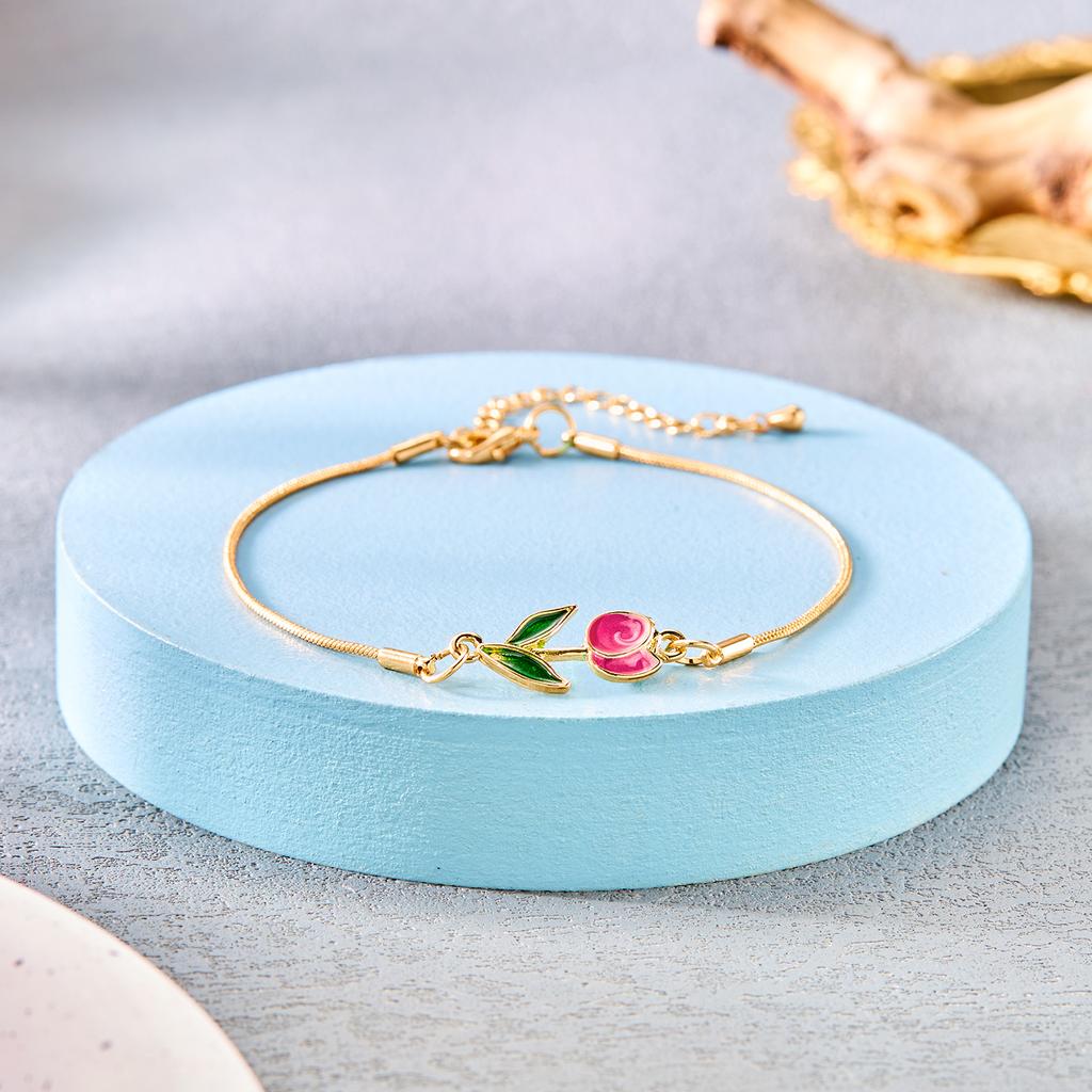 Luxury Fashion Pink Zircon Tulip Flower Rings For Women Temperament Sparkling Floral Opening Finger Ring Elegant Wedding Jewelry