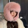 Fluffy Lei Feng hat for women in winter PU Thickened leather warm ear-protecting cold-proof hat for cycling, head wrap for protection from the cold