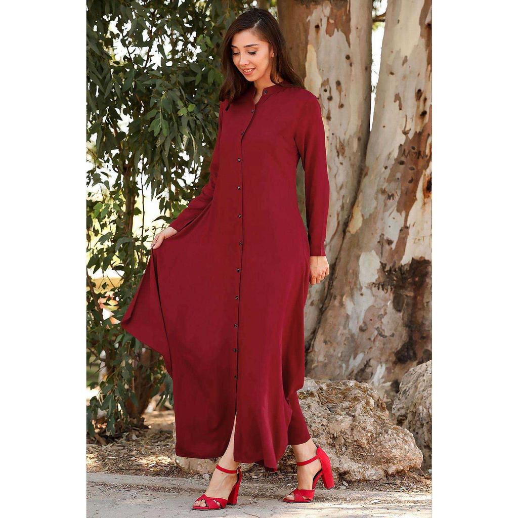 Buy Women Grandad Collar Shirt Dress at 