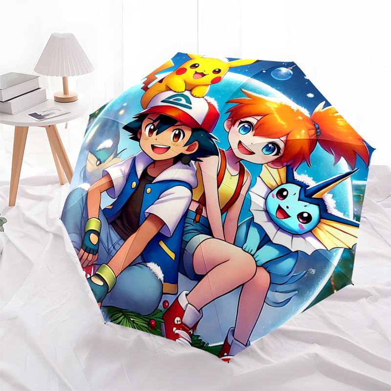 

1pc Pikachu & Vaporeon Winter Wonderland Automatic Folding Umbrella - Portable 3-Fold Design with 8-Bone Iron Frame, Perfect for Outdoor Use, Festive