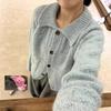 Autumn and winter new sweater jacket women's lapel gentle wind twist hollow knitted cardigan top