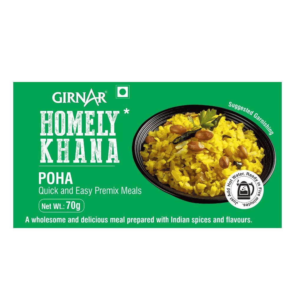Girnar Homely Khana Poha Fertiggericht Indischer Frühstückssnack Vegetarische Reiskorn-Mahlzeit 70 g Packung Instant-Nahrung