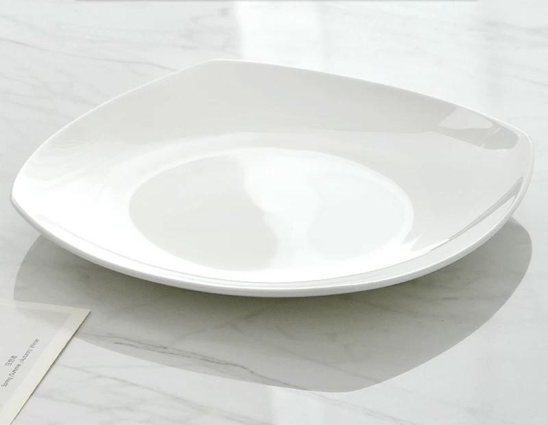 10.5 inch, plain white bone china buffet plates, square dinner plate, crockery rectangular dish, bone china dinner set