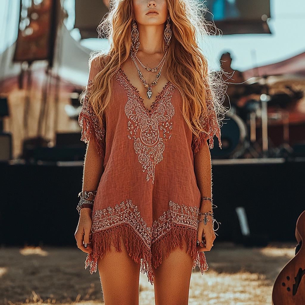 2026 Spring/Summer 3D Print Deep V-Neck Irregular Tassel Dress