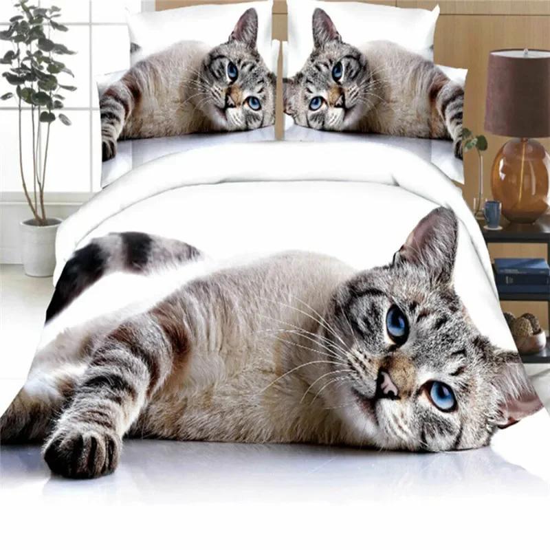 3D Cute Cat Print Bedding Set Lovely Animal Duvet Cover Set Pet Bedroom Decor Cozy Home Textile Twin Full Size For Kid Teen Girl