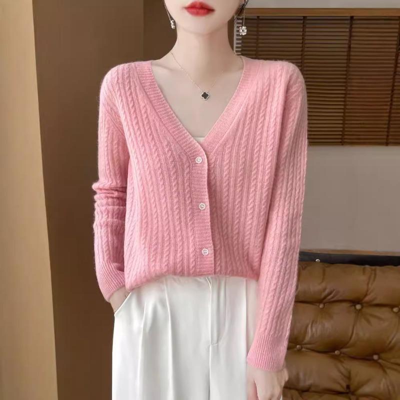 Niche V-neck twist knitted cardigan women's short jacket long-sleeved sweater loose and thin top