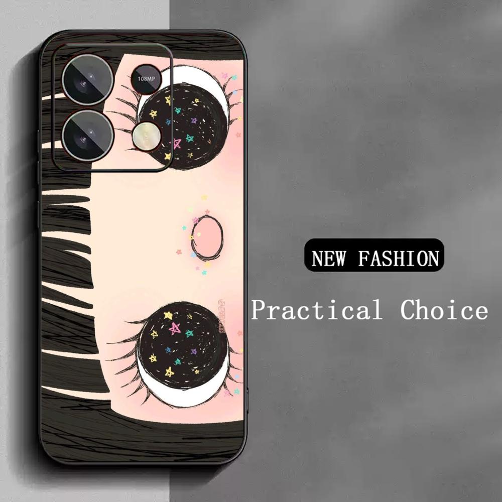 Cute girl cartoon big eye design Phone Case For Redmi Note 14 13 12 11 Pro Plus S 5G 14C A3 Soft Black Phone Cover