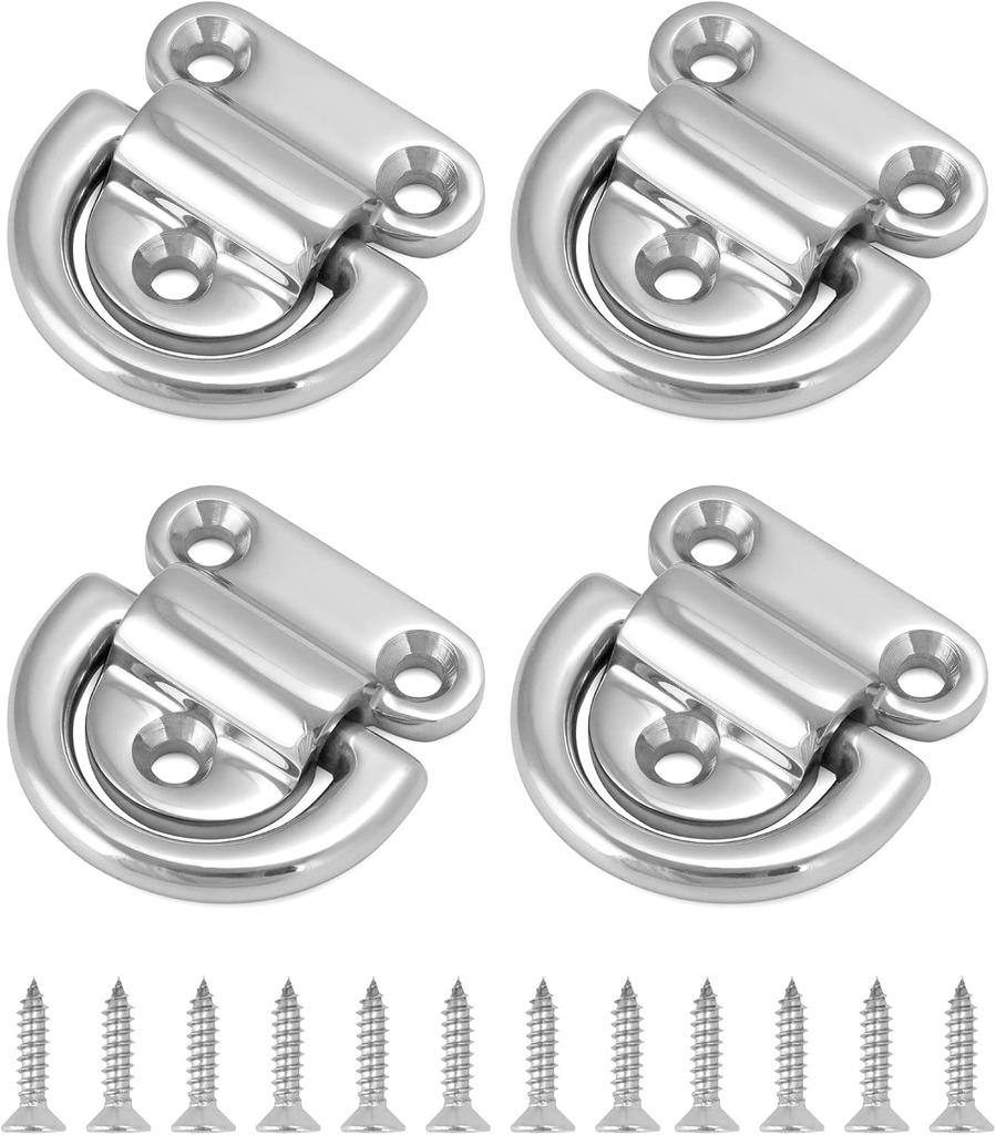 4Pcs Marine Folding D-Ring Anchor Points, 316 Stainless Steel Heavy Duty Tie Down Eyebolts For Boat Truck Trailer Cargo Securing