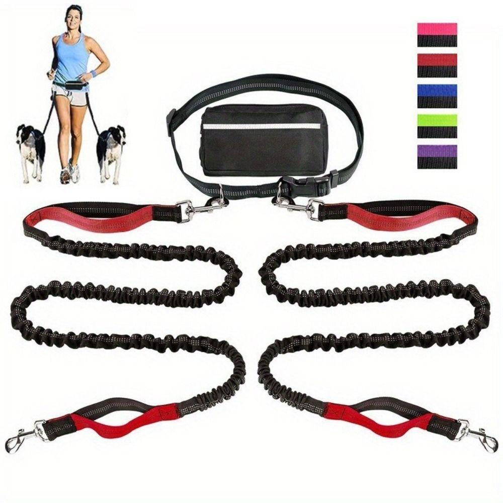Anti-Tangle Double Dog Leash with Pouch Adjustable Hands Free Dog Leash  Pet Training