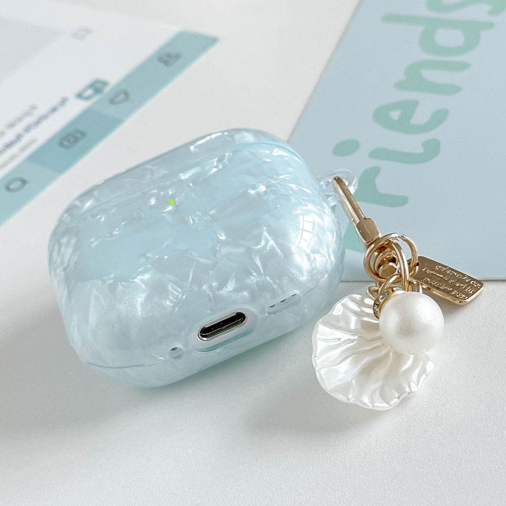 For Airpods Pro Case Colorful Shell Pearl Pendant Keychain For Apple Airpods 1 2 3 4 Soft Cases Bluetooth Earphone Protective Bags