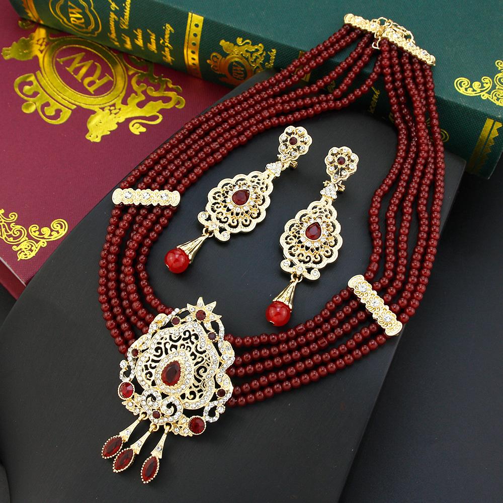 Gold Farbe Perlen Kette Halsband Halskette Kristall Braut Schmuck Set Tropfen Ohrring Frauen Hochzeit Bijoux