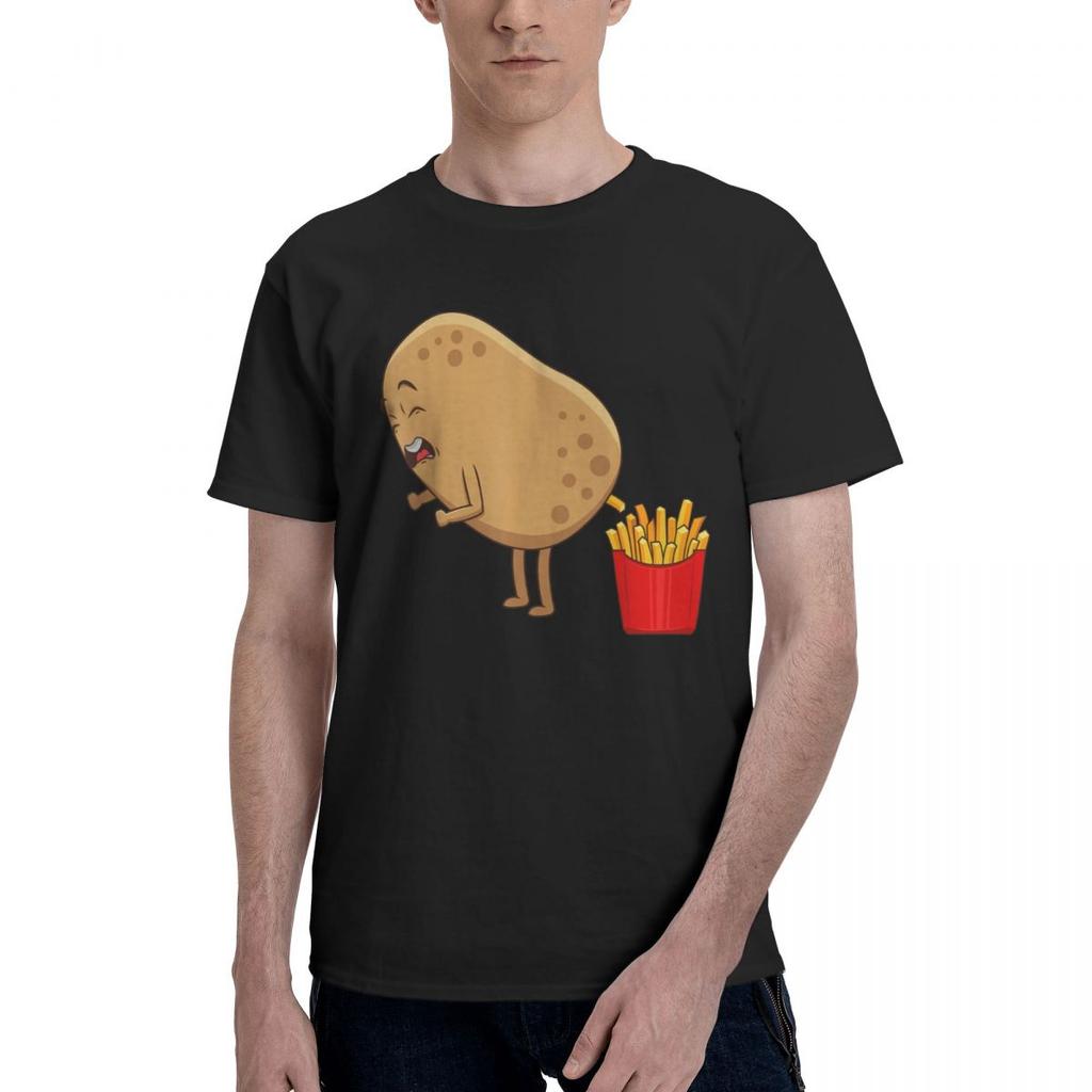 T-shirts Drôles Frites Pour Hommes Femmes Mangeurs de Pommes de Terre Hauts Esthétiques Manches Courtes Été Col Rond Grande Taille Hauts