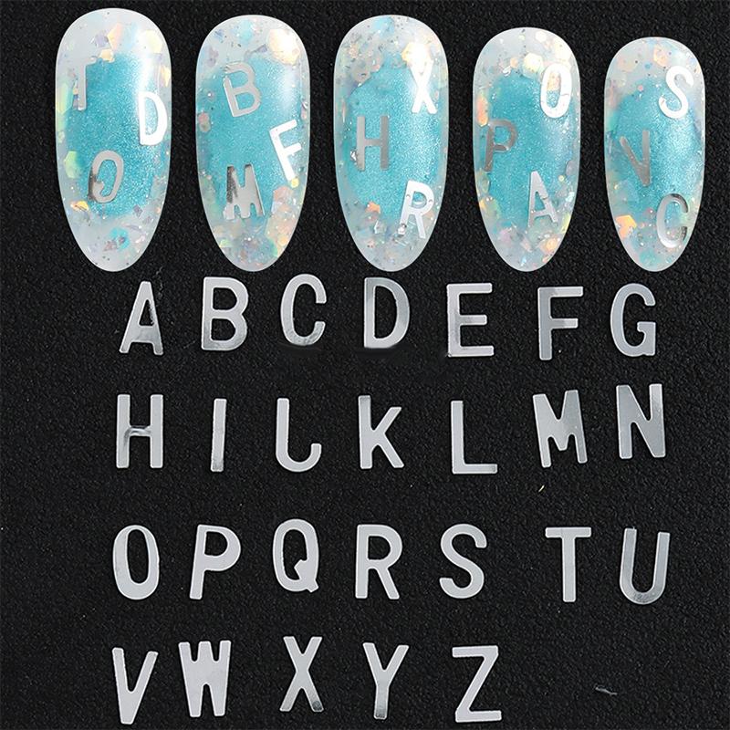Paillettes Argento Lucido Mix Forme Stella Lettera Glitter per Unghie Fetta Adesivi Decalcomanie Nail Art Manicure Charms Paillette