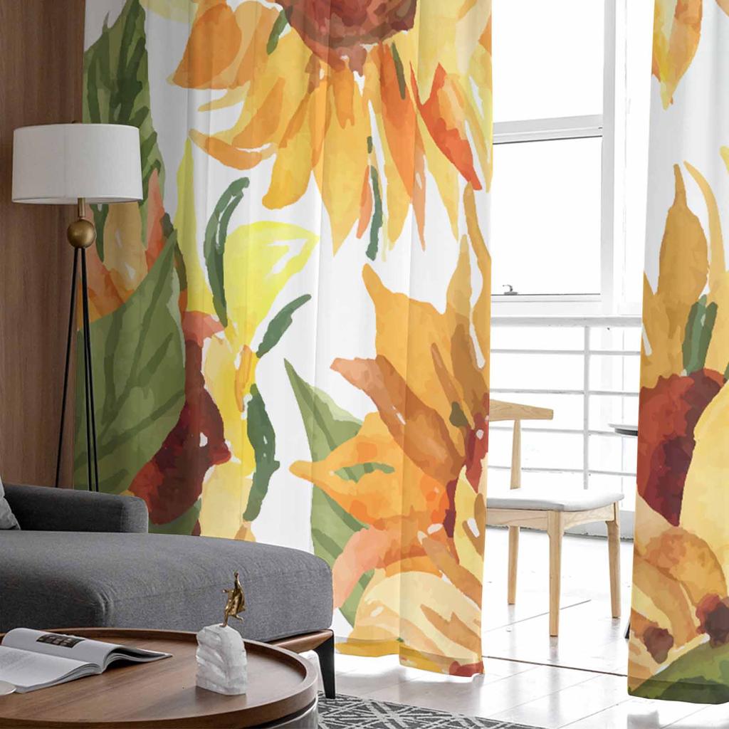 Plants Watercolor Grass Leaves Sunflowers Bedroom Curtains Tulle Sheer Curtain Living Room Home Decor Voile Drapes