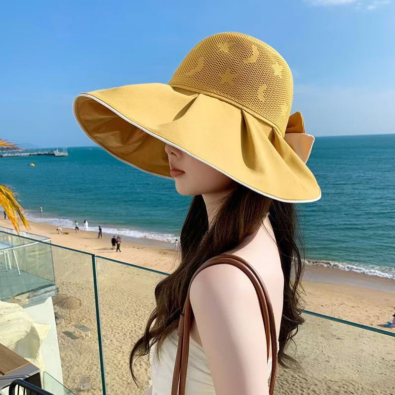 2026 Big Eaves Sunscreen Hat Women'S Summer Visor Hat Color Glue Uv Protection Bow Hat Casual Beach Hat