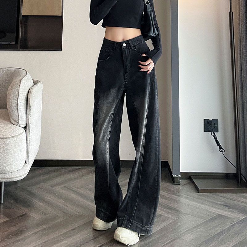 

Дизайнерские джинсы для женщин, движущиеся по полу, новые брюки большого размера с высокой талией, свободные прямые брюки с широкими штанинами XL