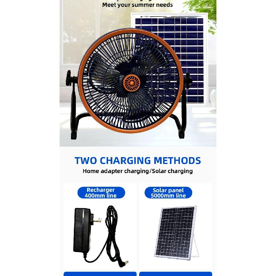 Portable Battery Operated Solar Fan Rechargeable for 6-24 Hours Use Ideal for Camping Patio Fishing with USB Output