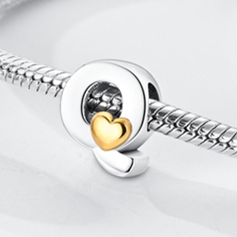 Original A-Z Alphabet Charms Bead 925 Silver 26 Letters CZ Zircon Heart Love Charm Fit Bracelet Bangle Jewelry Making