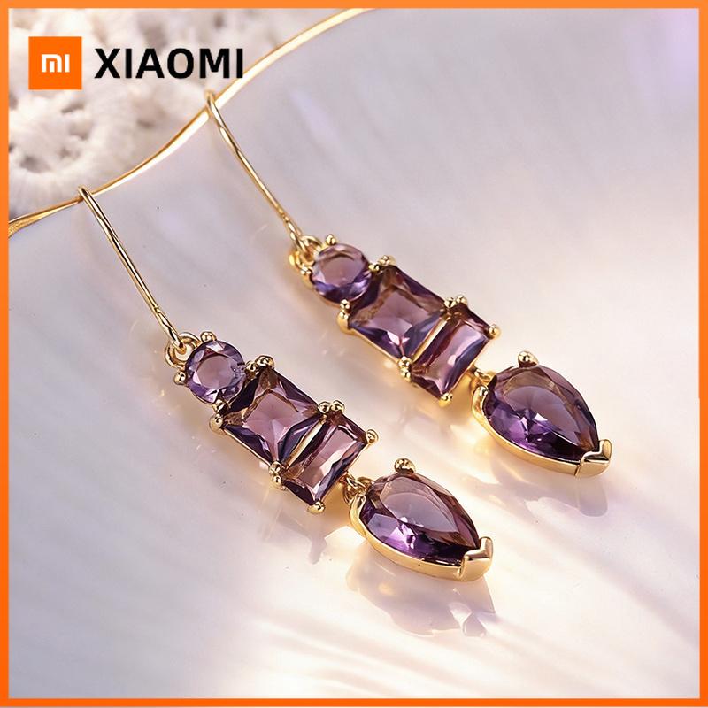 Xiaomi Huitan Gentle Women Gold Color Drop Earrings Fancy Accessories for Wedding Party Fashion Inlaid Bright Purple CZ Chic Jewelry
