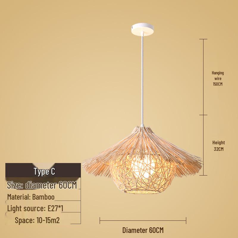 Creative Bamboo & Rattan Pendant Light for Bedroom, Japanese Restaurant, or Teahouse
